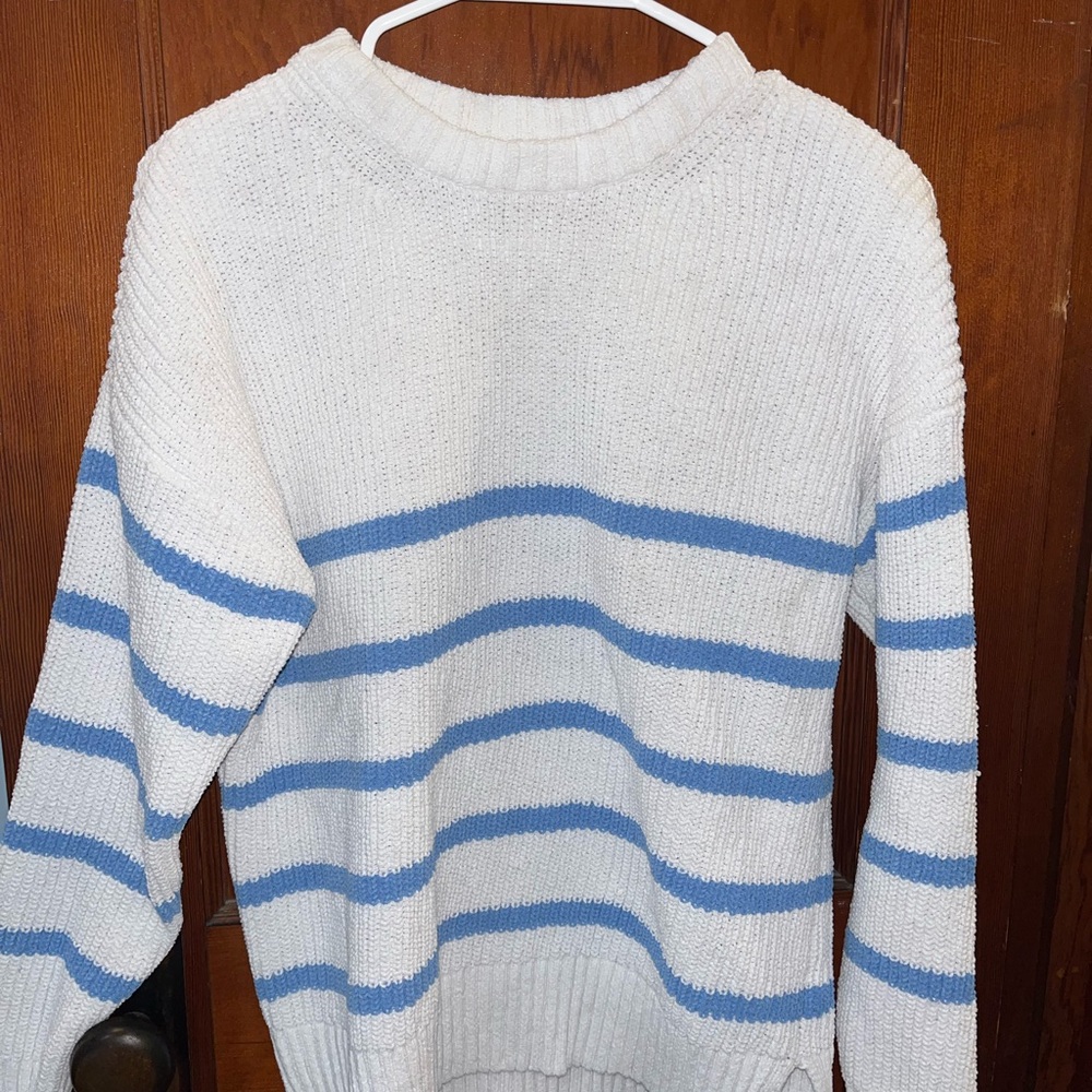 Striped White and Blue Women's Sweater